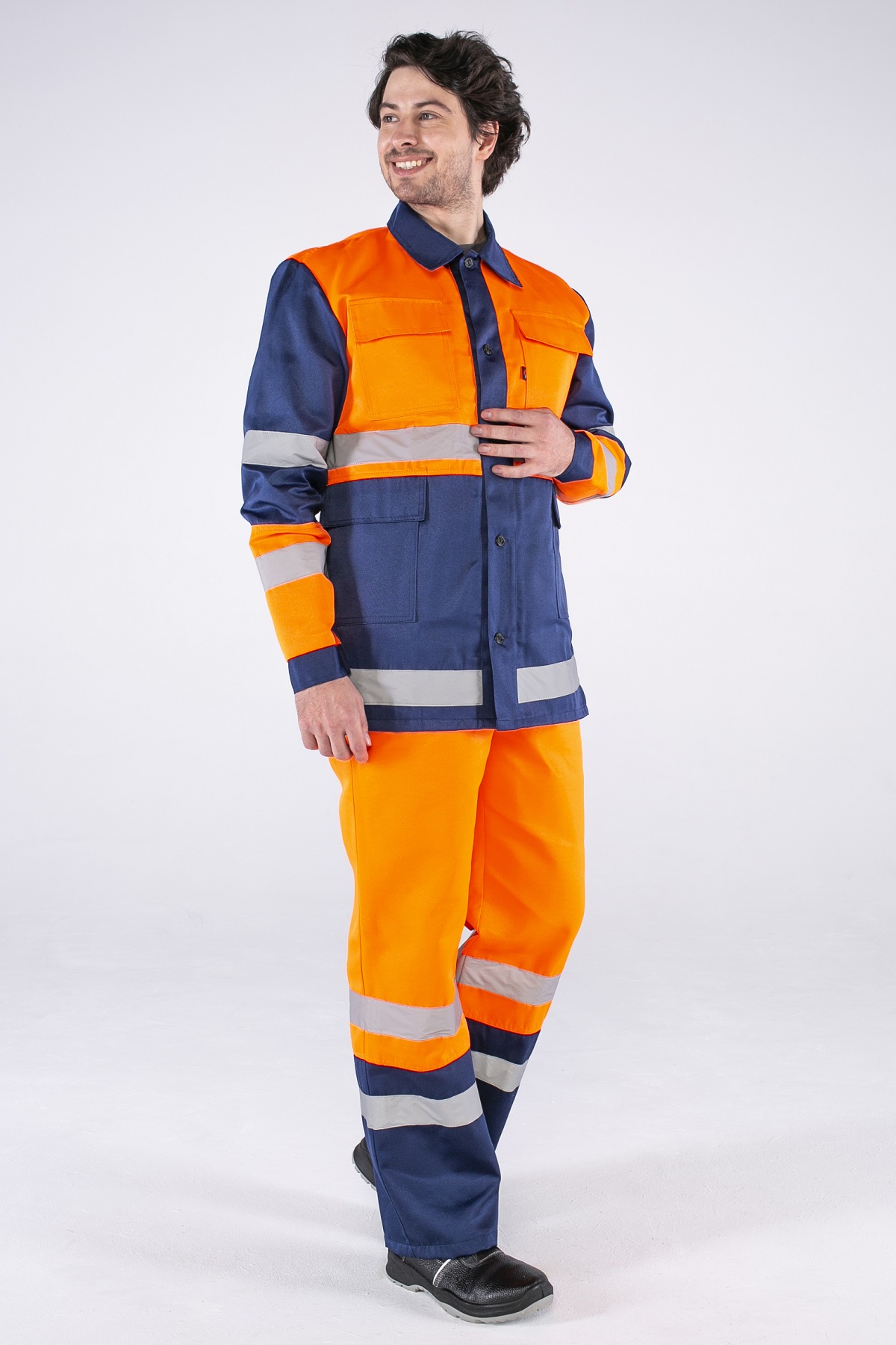 картинка Костюм ДОРОЖНИК комбинированный, куртка-п/к, оранжевый/т.синий СОП 50мм