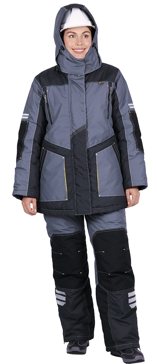 картинка Куртка ЭДВАНС зимняя, серый-т.серый-лимонная отделка, женская