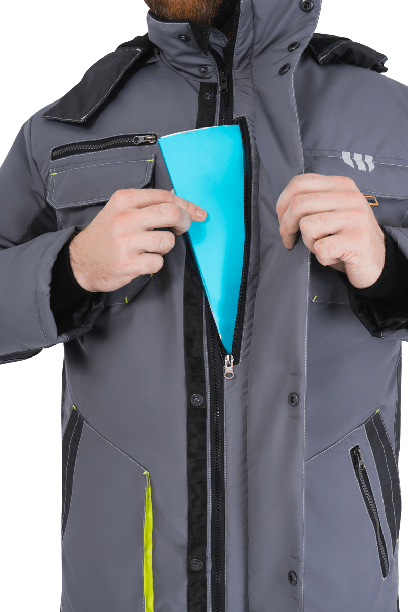 картинка Куртка ЭДВАНС зимняя, серый-т.серый-лимонная отделка
