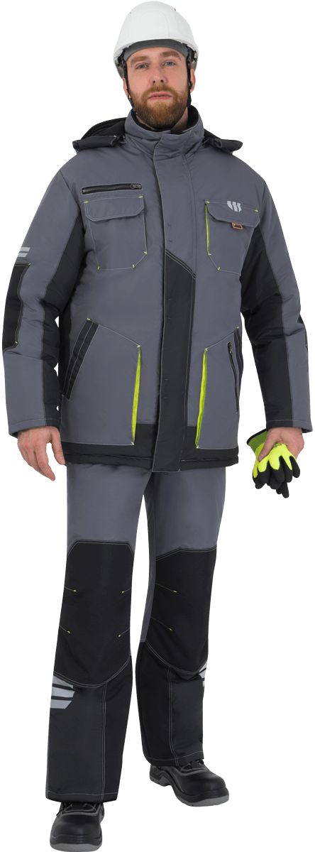 картинка Куртка ЭДВАНС зимняя, серый-т.серый-лимонная отделка