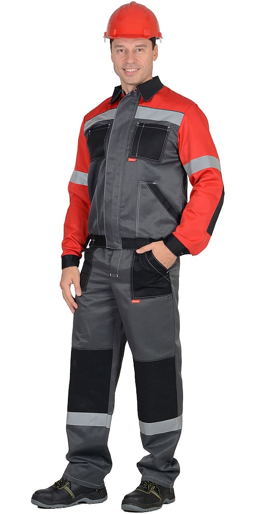 картинка Костюм ЛИГОР-С куртка-брюки (тк.смесовая) т.серый/красный/черный, СОП 50мм