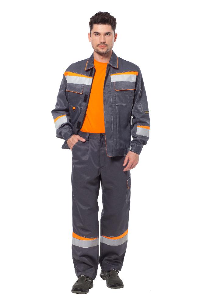 картинка Костюм КОМФОРТ 1 куртка-брюки (тк. смесовая) серый/оранжевый