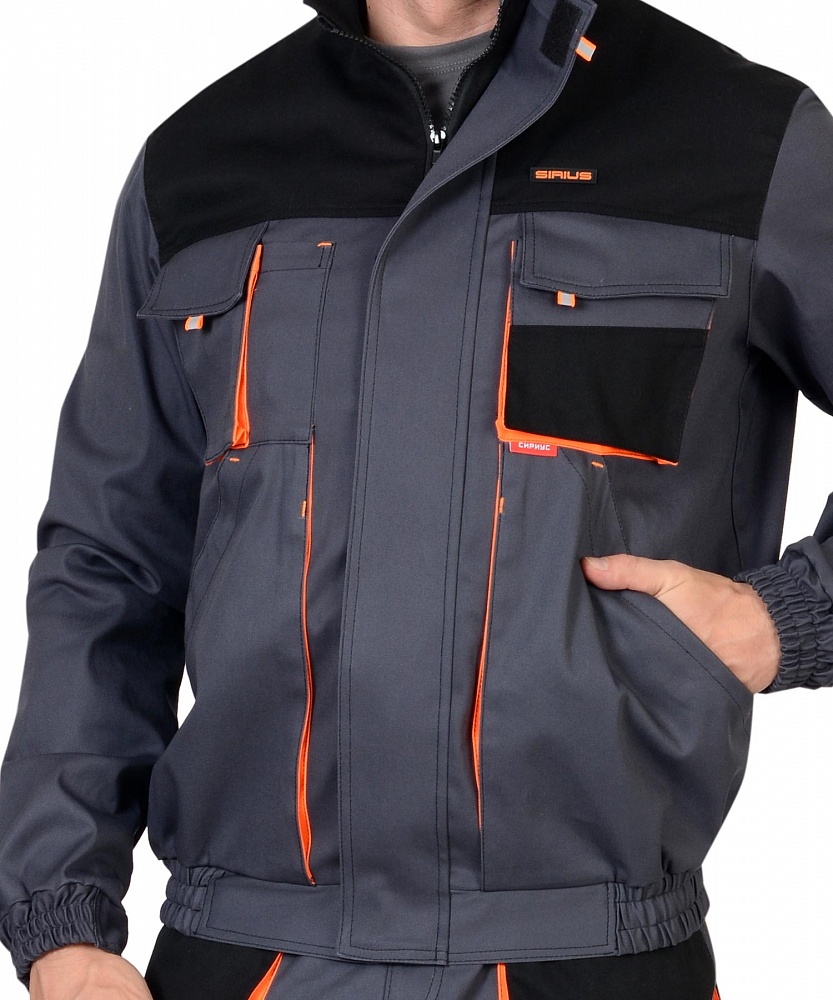картинка Костюм МАНХЕТТЕН куртка-брюки (тк.Стрейч) т.серый/черный/оранжевый