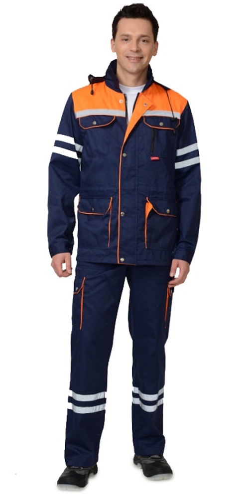 картинка Костюм ЛИДЕР-С, куртка-п/к (тк.Орион) синий/оранжевый, СОП 25мм