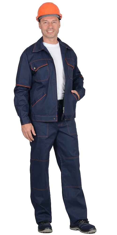 картинка Костюм ПРОФИ-2: куртка-брюки (тк. х/б) синий/оранж. кант