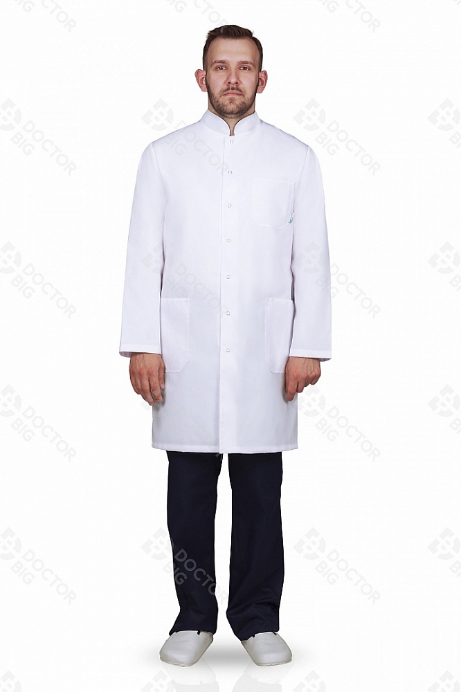 картинка Халат мужской №502 (тк. ТиСи) DoctorBIG, белый/серый (0/34)