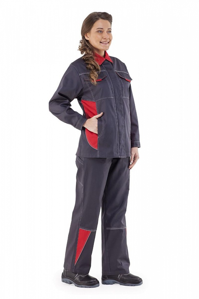 картинка Костюм СТРАЙК женский куртка-брюки (тк. смесовая) серый/красный