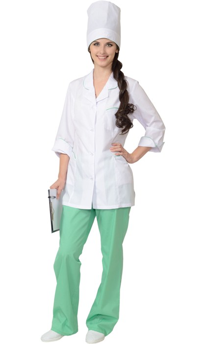 картинка Костюм ЖАСМИН женский: куртка-брюки, колпак, белый с салатовым