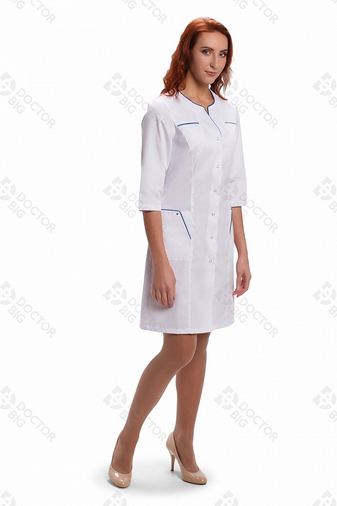 картинка Халат женский №242 (тк.ТиСи) DoctorBIG, белый/бирюзовый (0/39)