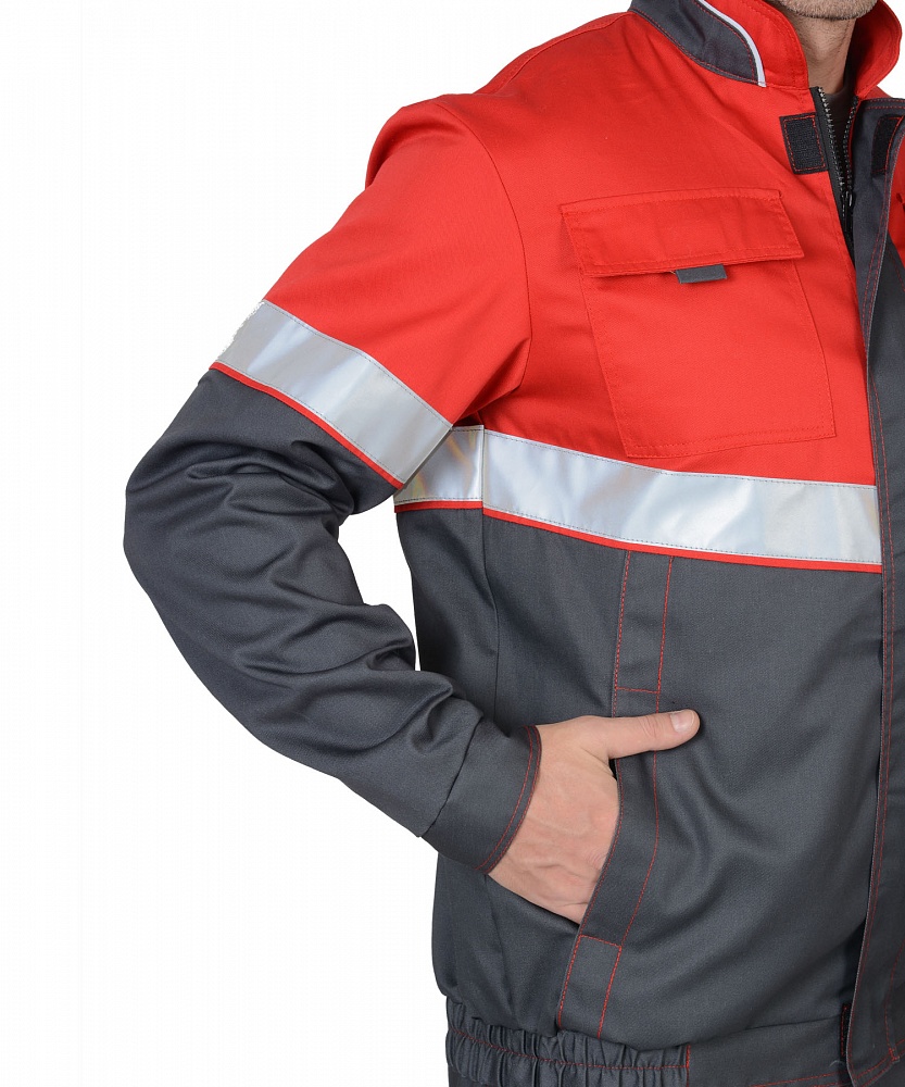 картинка Костюм НАВИГАТОР-С, куртка-п/к (тк.Орион) серый/красный, СОП 50мм