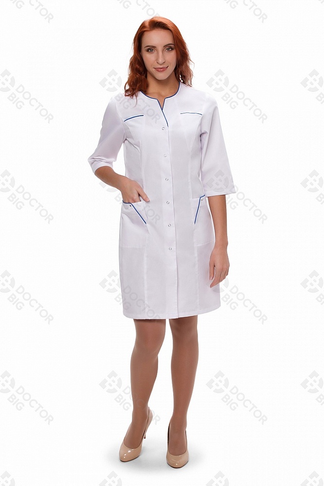картинка Халат женский №242 (тк.ТиСи) DoctorBIG, белый/бирюзовый (0/39)