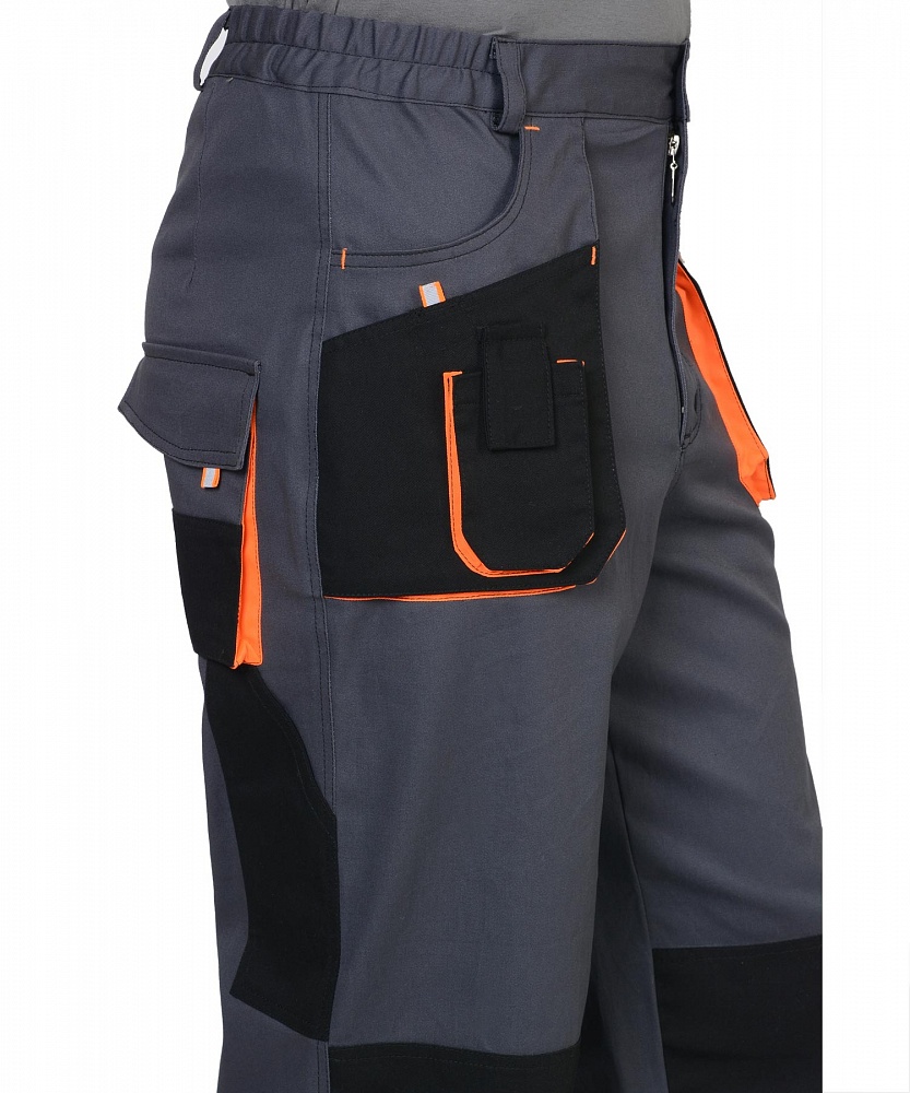 картинка Костюм МАНХЕТТЕН удл. куртка-брюки (тк.Стрейч) т.серый/черный/оранжевый