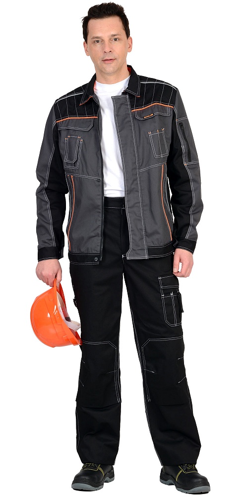 картинка Костюм ПРЕСТИЖ-С куртка-брюки (тк. Rodos) т.серый/черный/оранж.