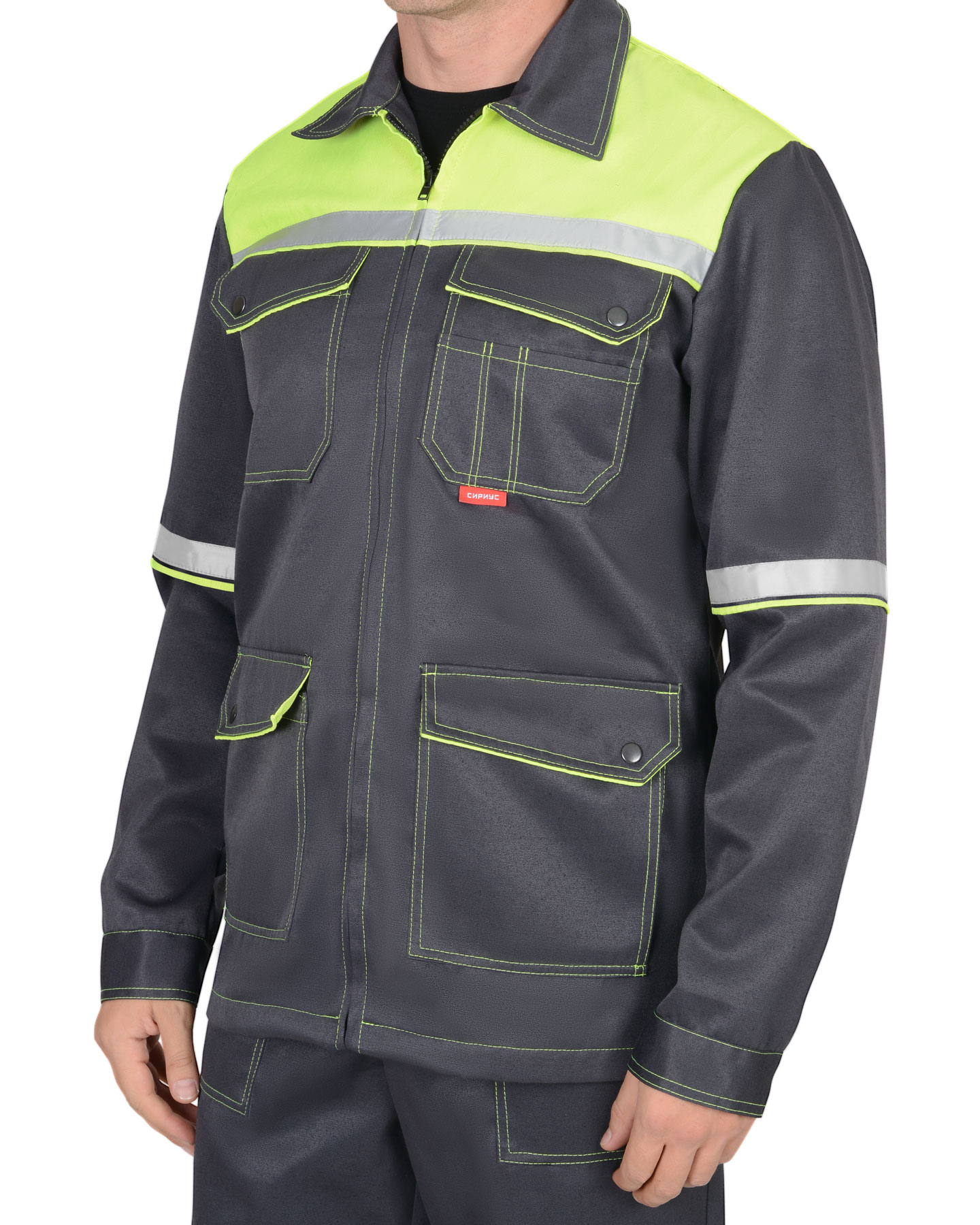 картинка Костюм МЕХАНИЗАТОР 2-С куртка-брюки(тк. смесовая) т.серый/неон, СОП 25мм