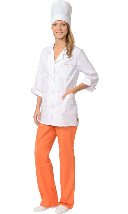 картинка Костюм ЖАСМИН женский: куртка-брюки, колпак, белый с оранжевым