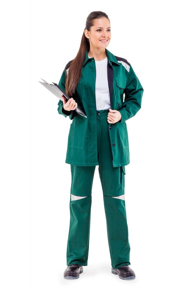 картинка Костюм АЛАТАУ женский куртка-брюки (х/б) зеленый/черный
