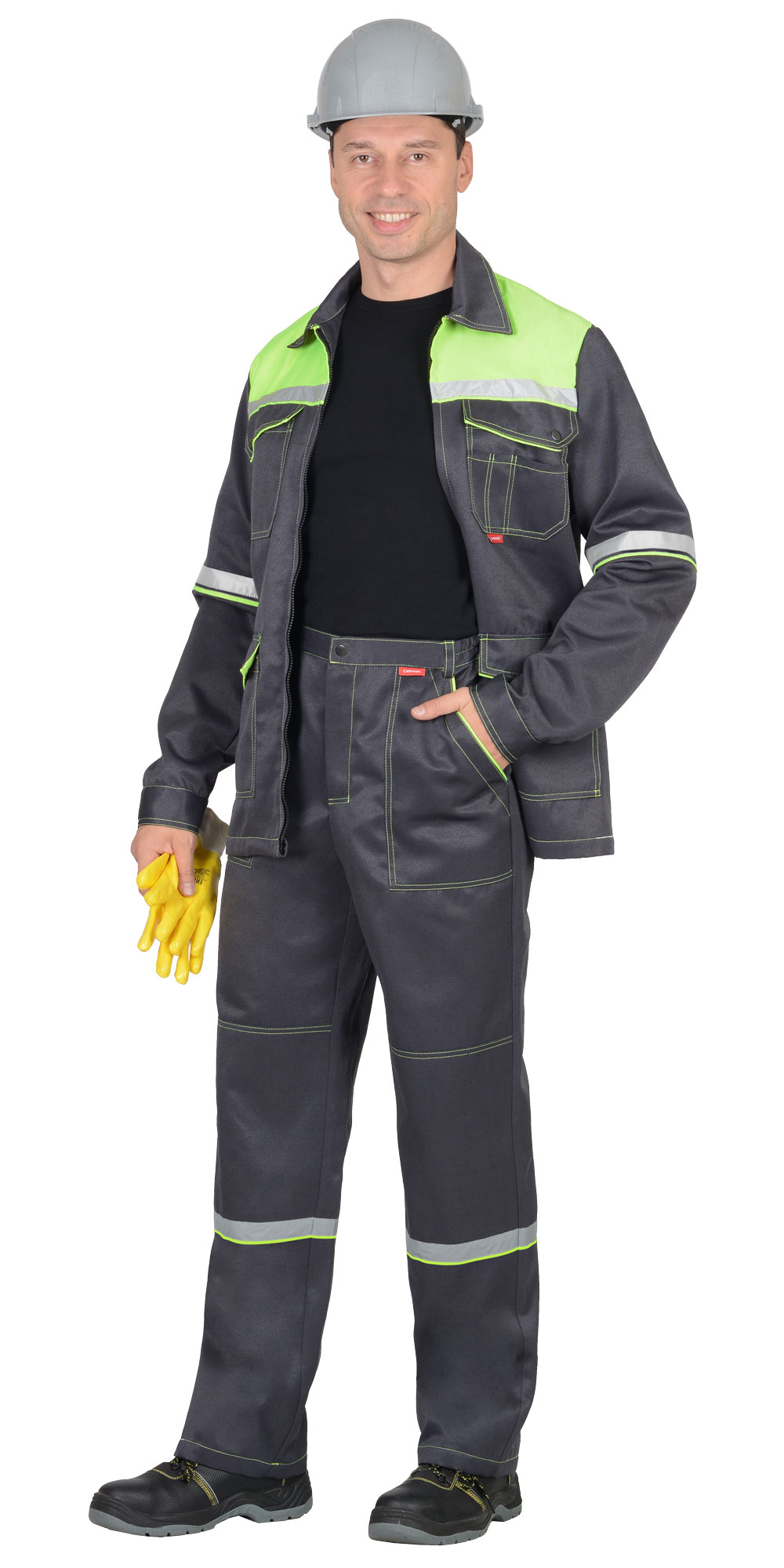 картинка Костюм МЕХАНИЗАТОР 2-С куртка-брюки(тк. смесовая) т.серый/неон, СОП 25мм