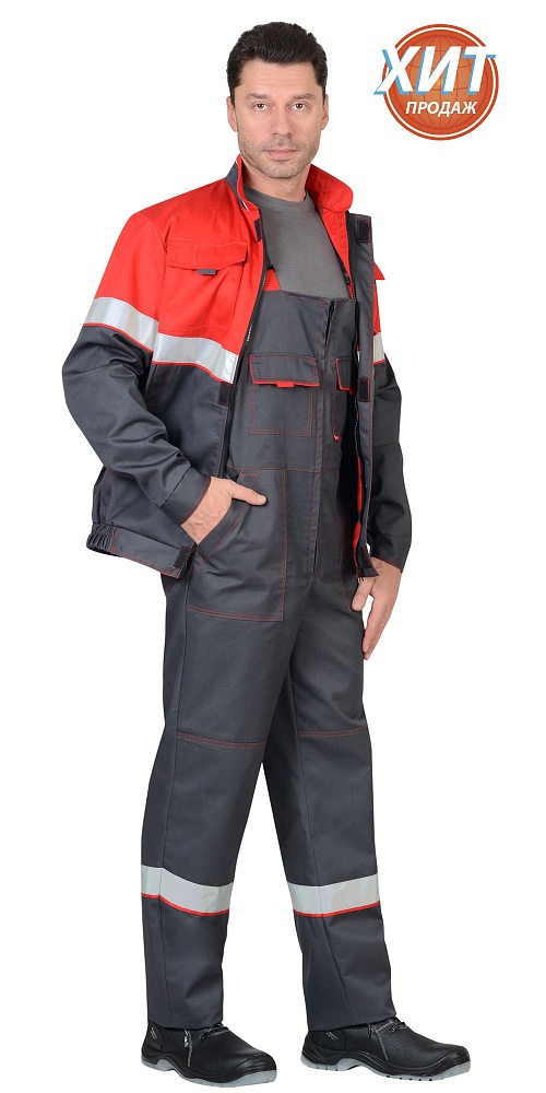 картинка Костюм НАВИГАТОР-С, куртка-п/к (тк.Орион) серый/красный, СОП 50мм